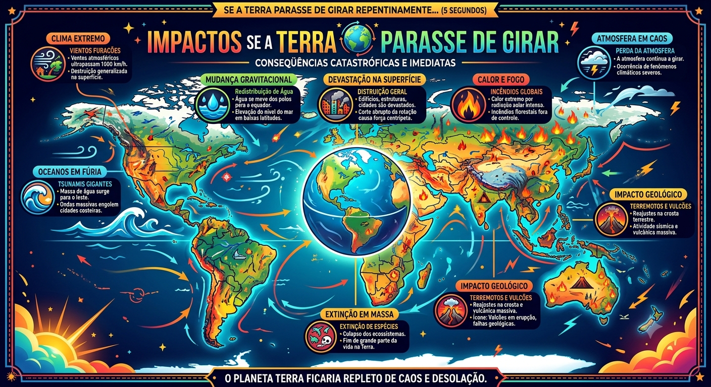 Impactos se a Terra Parasse de Girar (gerado por I.A.)